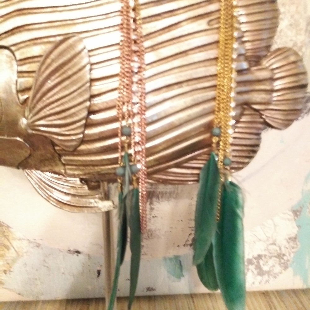 Feather Rhinestone Chain Long Earrings
